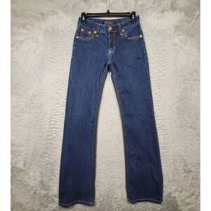 Contour Embellished Dark Wash Jeans Womens 0‎ Pockets Gold Stitching Denim 26x33